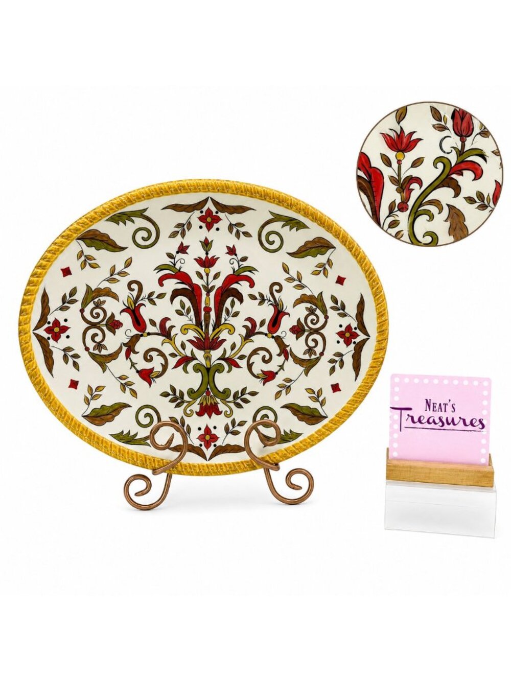Pier 1 ORALIA Floral Scrolls Embossed Rope Edge Earthenware Oval Large Platter